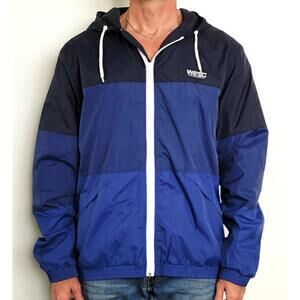 WeSC Men’s Large Hooded Windbreaker Blue & Black Zip Front